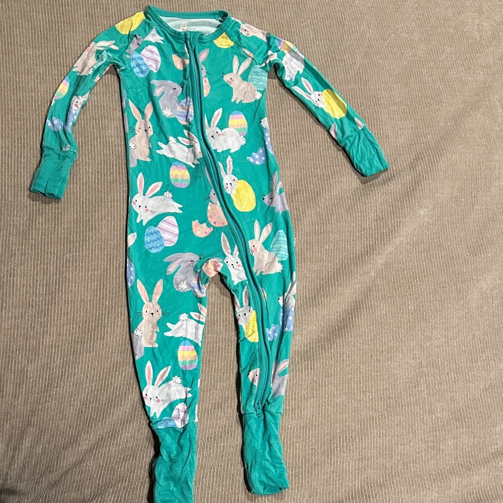 Little Sleepies Teal Bunny and Egg Footie